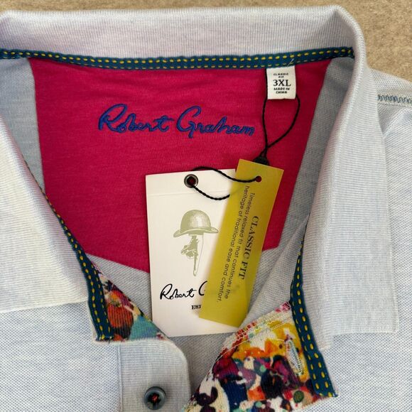 Robert Graham Light Blue Polo Shirt NEW Men’s 3XL Classic Fit Short Sleeve FLAW - Picture 3 of 9